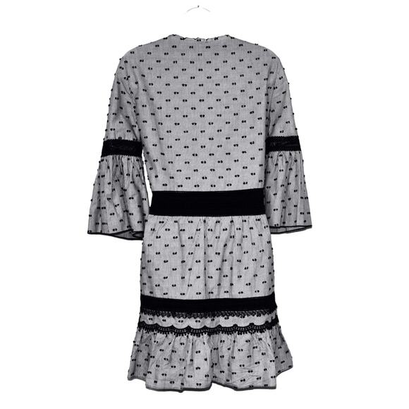 A5 NEW KOBI HALPERIN Gray & White Pinstripe Black Dots Bell Sleeve Dress Size XS - Picture 4 of 6